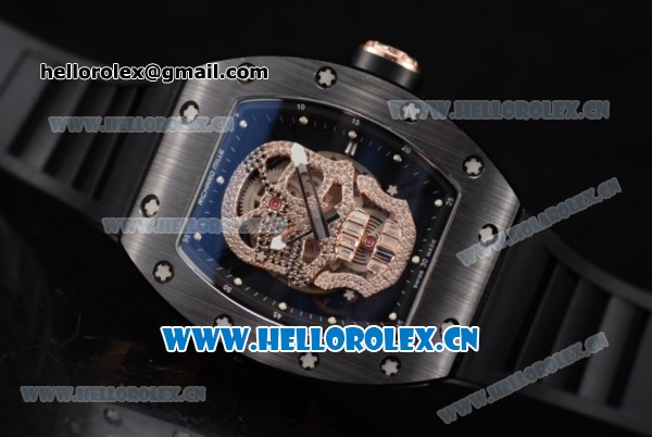 Richard Mille RM052 Miyota 9015 Automatic PVD/Rose Gold Case with Black Rubber Strap and Skull Dial PVD Bezel - Click Image to Close